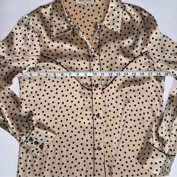 See By Chloe Paris tan with black polka dots long sleeve button Top size USA 10 - Picture 4 of 8